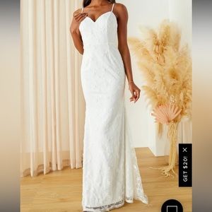 Wedding ceremony reception dress embroidered lace mermaid backless